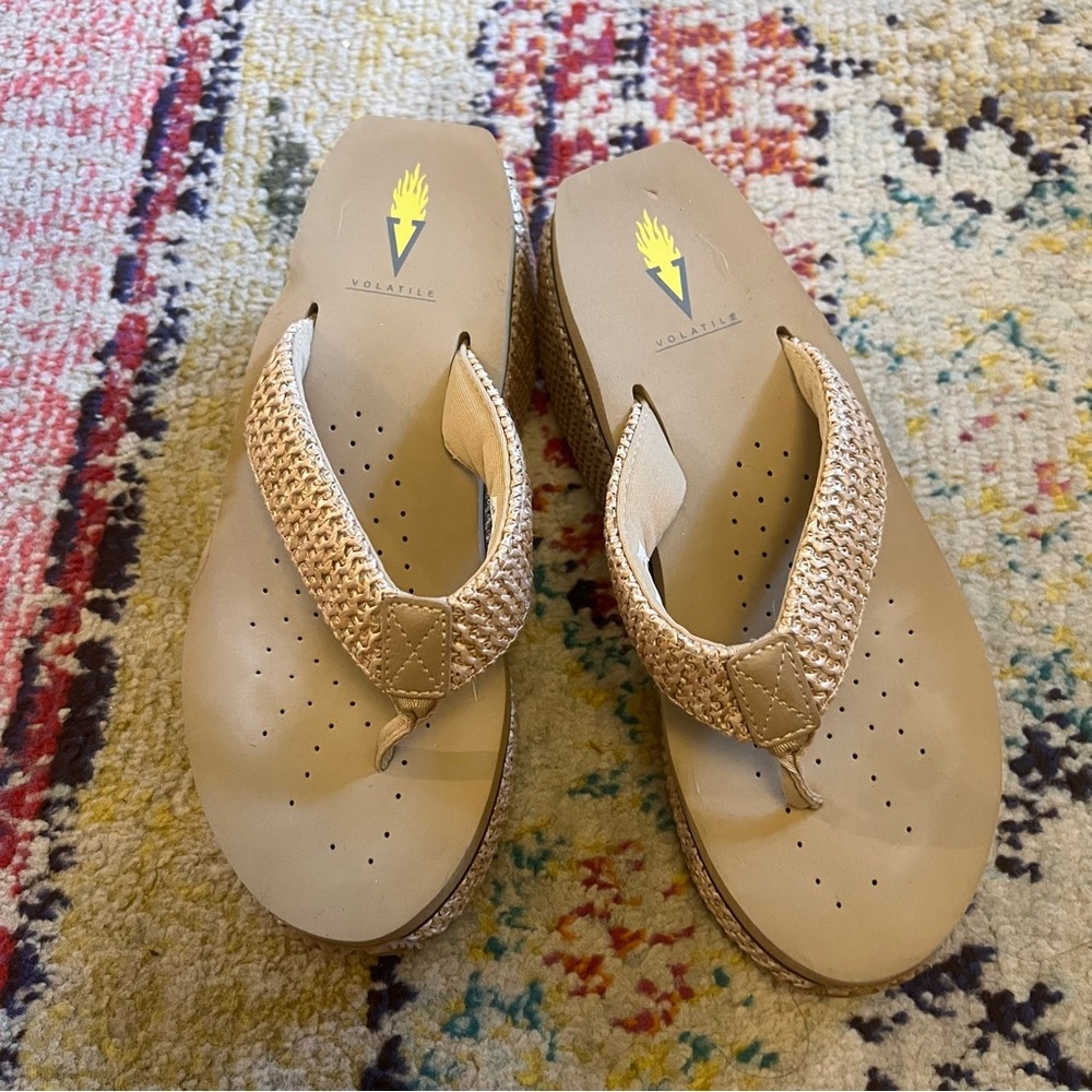 Volatile Woven Platform Flip Flop Sandals in Beige - Picture 2 of 6
